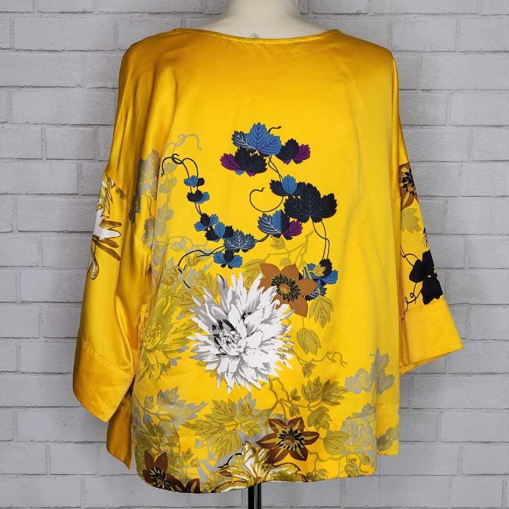Soft Surroundings Tahitian Floral Satin Kimono Yellow Top - Picture 3 of 5